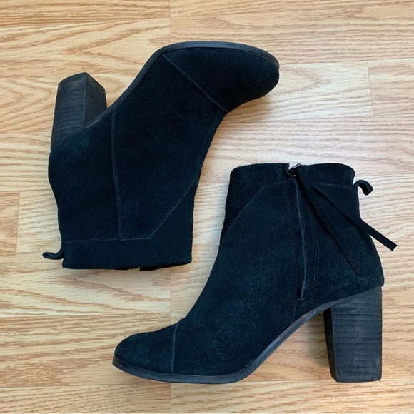 Toms Lunata booties heeled suede black stacked heels boots 6.5 - Picture 4 of 10